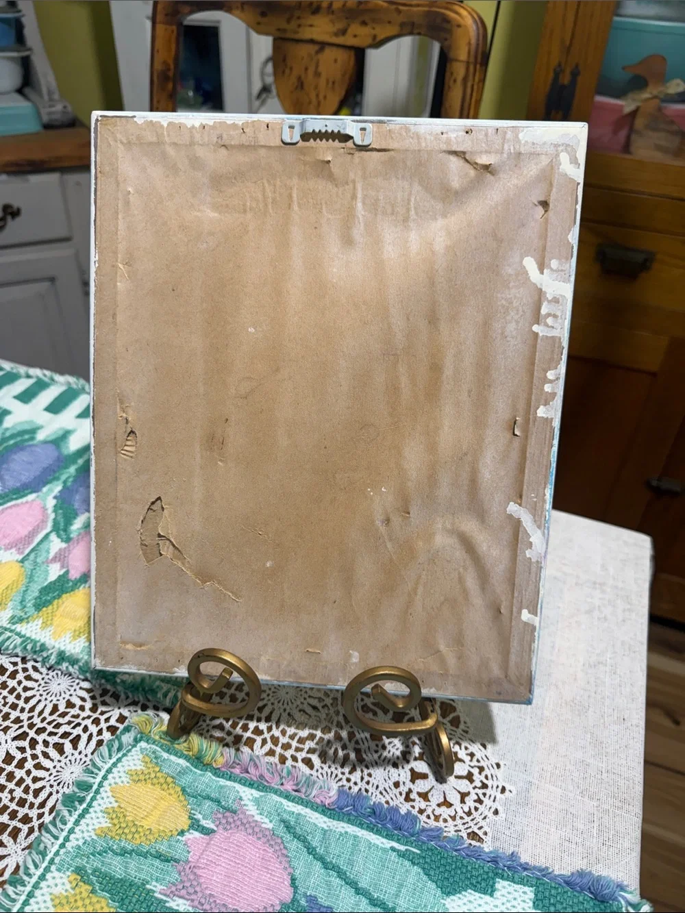 Home Interiors White Frame with Pink Rose Print and Green Mat